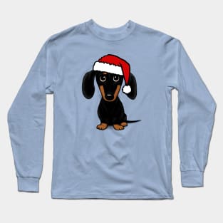 Santa Dachshund Black and Tan Wiener Dog Christmas Long Sleeve T-Shirt